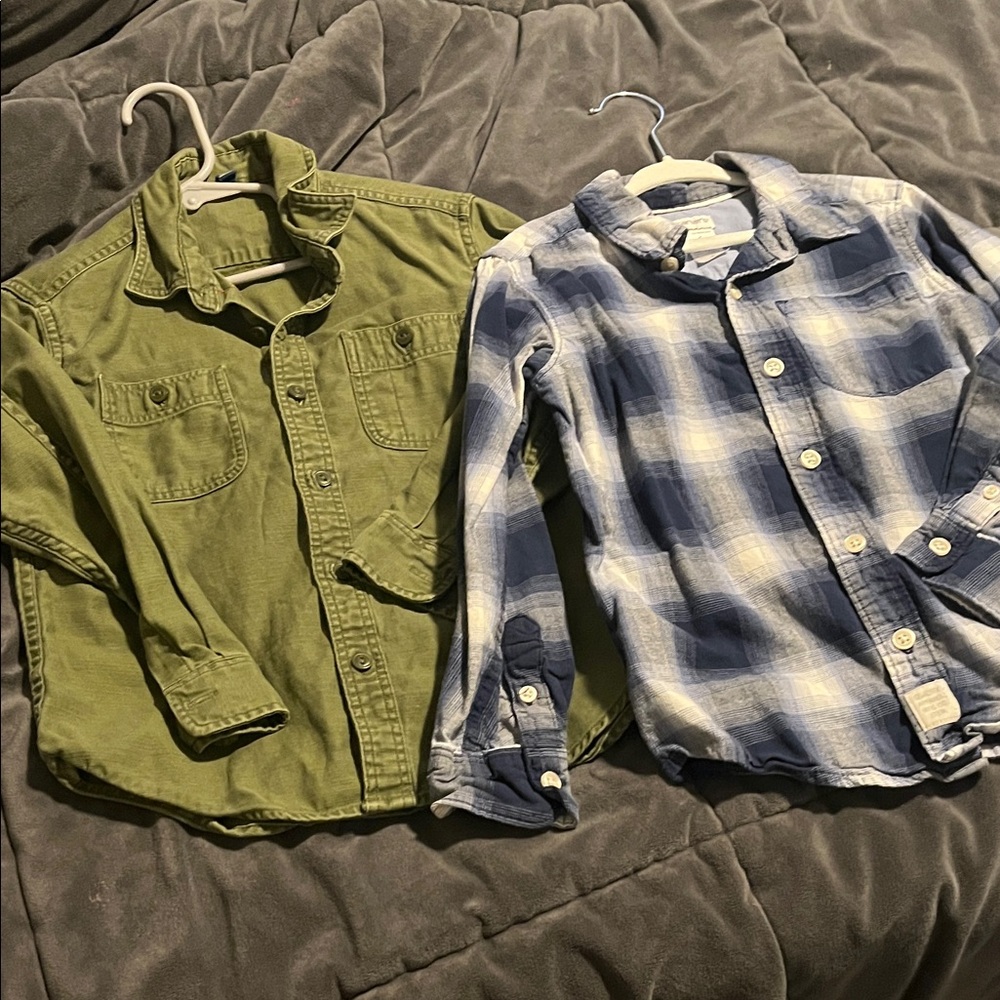Khaki and plaid kids shirts